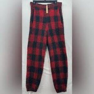 SKIMS Red and Black Plaid Pants